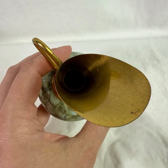 VTG Hand-painted Delft Ware & Brass Ewer Vase 6.25" W.B. Leersum Holland MCM - Picture 7 of 7